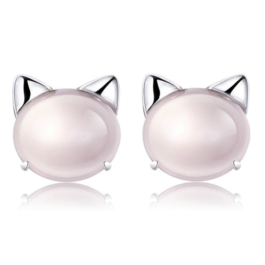 Kitty Pink Crystal Cat Stud Earrings for Valentines