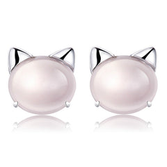 Kitty Pink Crystal Cat Stud Earrings for Valentines