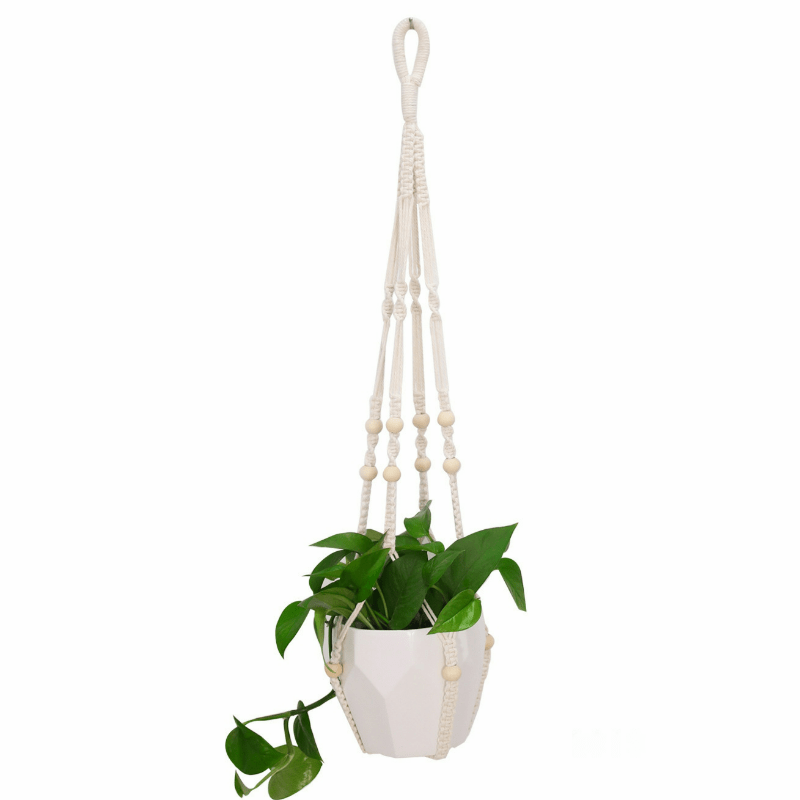 Indoor Hanging Plant Hanger Wood Beads Flower Pot Holder