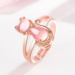 Girl's Pink Rhinestone Cat Ring Adjustable Decorative Accessories