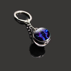12 Constellation Key Chain Time Gemstone Double Sided Glass Ball Metal Key Chain