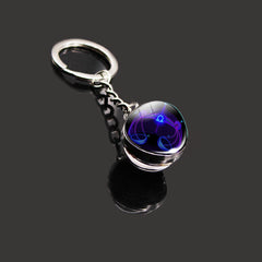 12 Constellation Key Chain Time Gemstone Double Sided Glass Ball Metal Key Chain