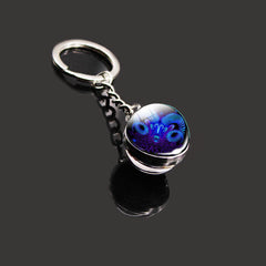 12 Constellation Key Chain Time Gemstone Double Sided Glass Ball Metal Key Chain