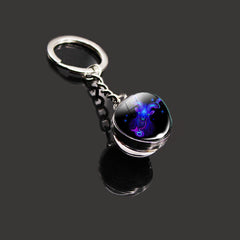 12 Constellation Key Chain Time Gemstone Double Sided Glass Ball Metal Key Chain