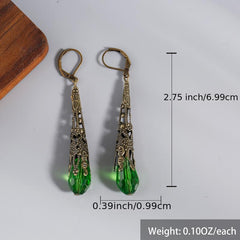 Boho Peridot Long Dangle Earrings Vintage Green Stone Earrings