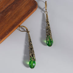 Boho Peridot Long Dangle Earrings Vintage Green Stone Earrings