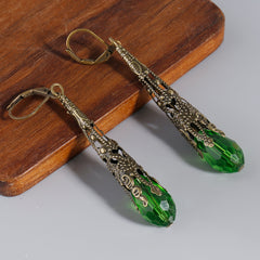 Boho Peridot Long Dangle Earrings Vintage Green Stone Earrings
