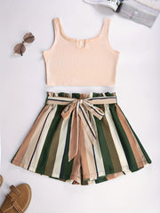 Spring & Summer Two piece Set Tank Top & Striped Print Shorts