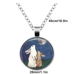 Rabbits Watching Moon Time Gem Keychain