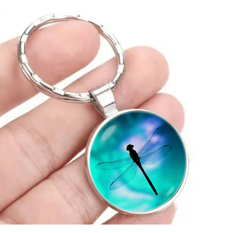 Green Dragonfly Time Gemstone Keychain Animal Dragonfly Keychain Necklace