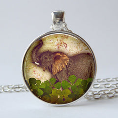 Vintage Elephant Time Gemstone Keychain And Necklace