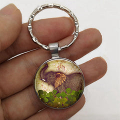 Vintage Elephant Time Gemstone Keychain And Necklace