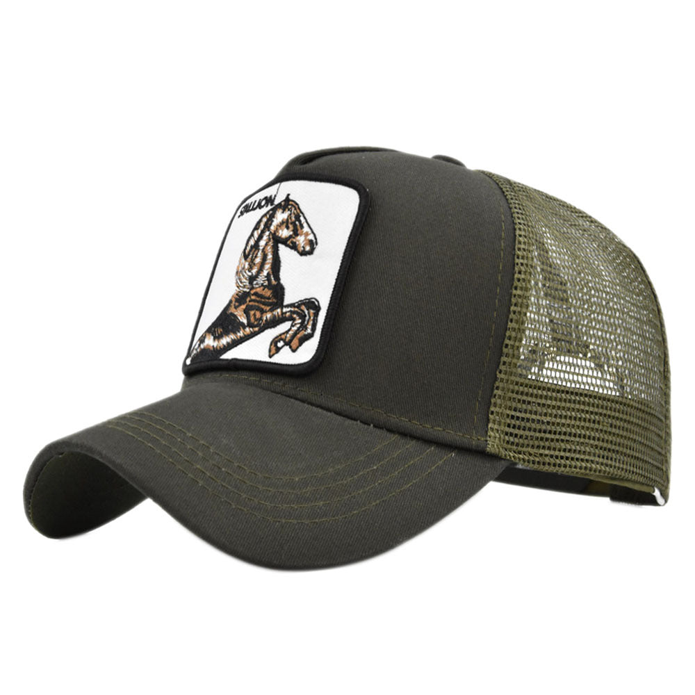 Horse Embroidery Baseball Cap Patch Animal Duck Tongue Cap Mesh Peaked Cap