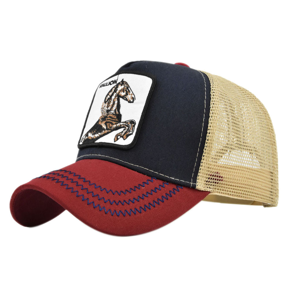 Horse Embroidery Baseball Cap Patch Animal Duck Tongue Cap Mesh Peaked Cap