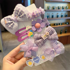 9pcs Girls Plush Bow Flower Hair Clips Decorative Hair Accessories Set
