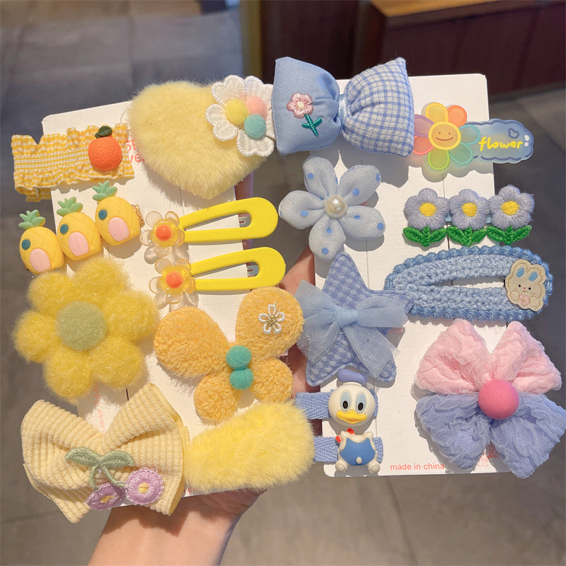 9pcs Girls Plush Bow Flower Hair Clips Decorative Hair Accessories Set