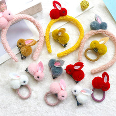 3 Piece Plush Rabbit Hair Accessory Set for Girls