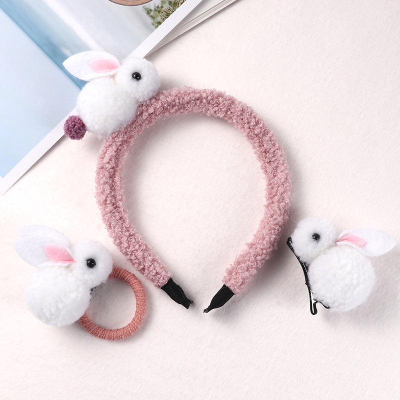 3 Piece Plush Rabbit Hair Accessory Set for Girls