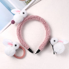 3 Piece Plush Rabbit Hair Accessory Set for Girls