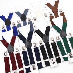 Boys Solid Adjustable Elastic Suspenders Braces