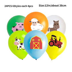 24pcs Farm Theme Balloon Set Birthday Party Decoration Animal Latex Balloons