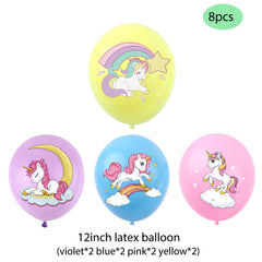 8pcs Unicorn Party Balloons Kids Cartoon Pony Latex Balloons
