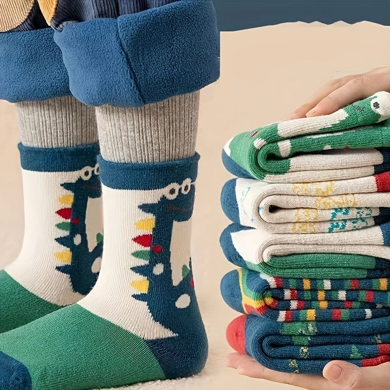 5 Pairs Kids' Thick Warm Sports Socks for Autumn & Winter