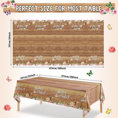 Wood Grain Birthday Tablecloth Butterfly Decoration