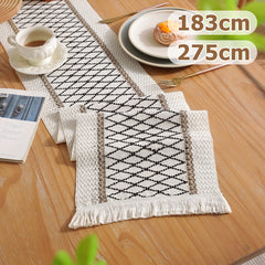Bohemian Rustic Table Runner 72 108 Inch Cotton Burlap Macrame Table Linen