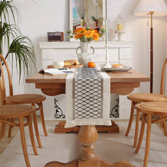Bohemian Rustic Table Runner 72 108 Inch Cotton Burlap Macrame Table Linen