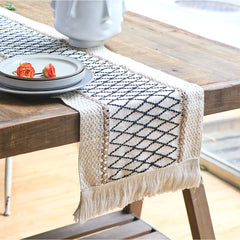 Bohemian Rustic Table Runner 72 108 Inch Cotton Burlap Macrame Table Linen