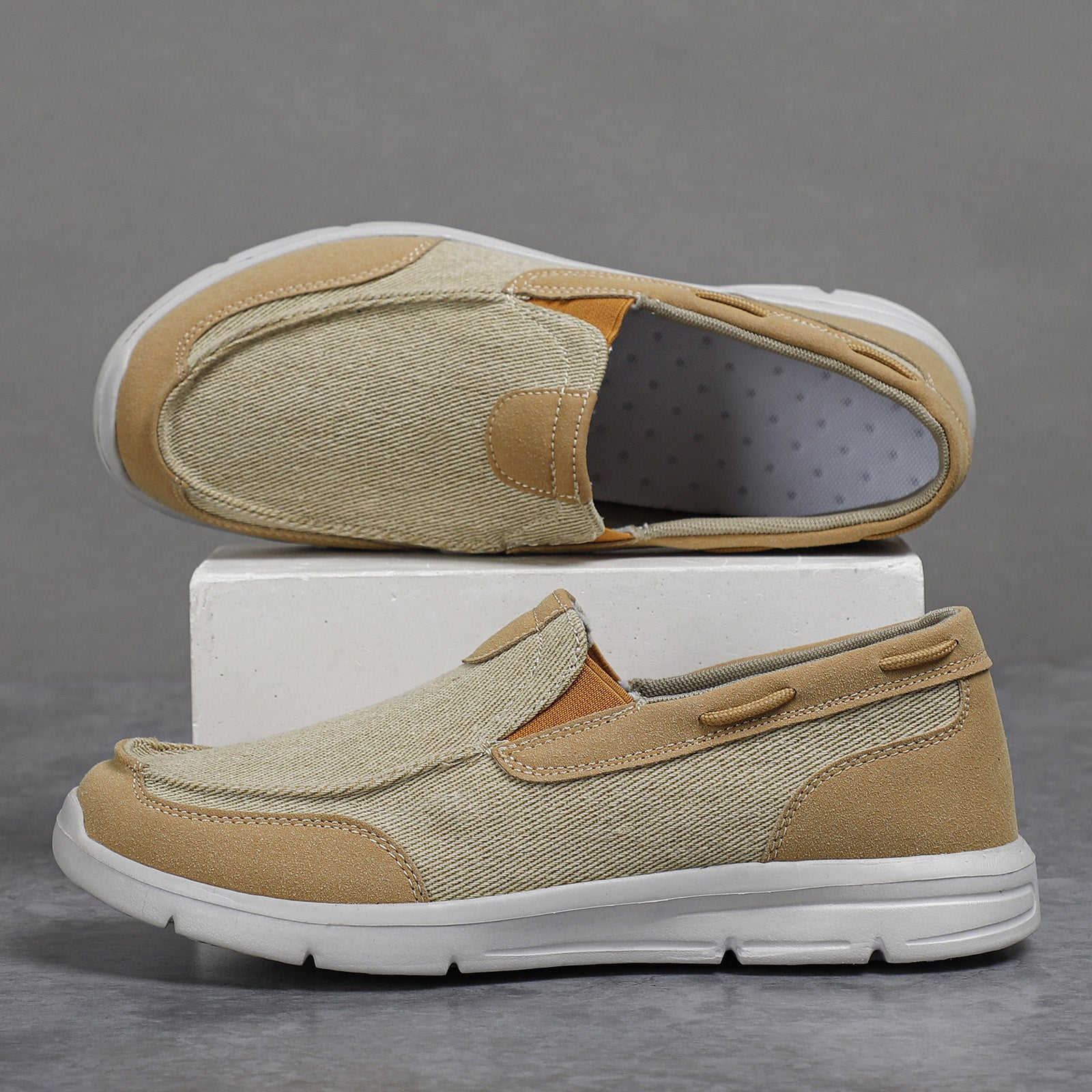 Men's Canvas Loafer Shoes Breathable Lightweight Slip On Casual Shoes