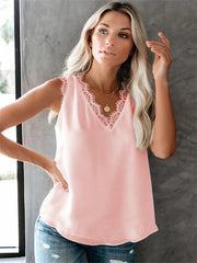 V Neck Tank Top Lace Trim Women's Summer Clothing