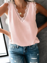 V Neck Tank Top Lace Trim Women's Summer Clothing