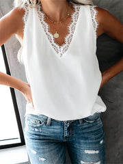 V Neck Tank Top Lace Trim Women's Summer Clothing