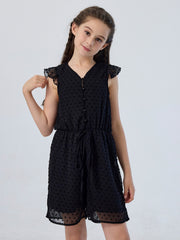 Girls Ruffle Sleeveless Romper Button Down Jumpsuit