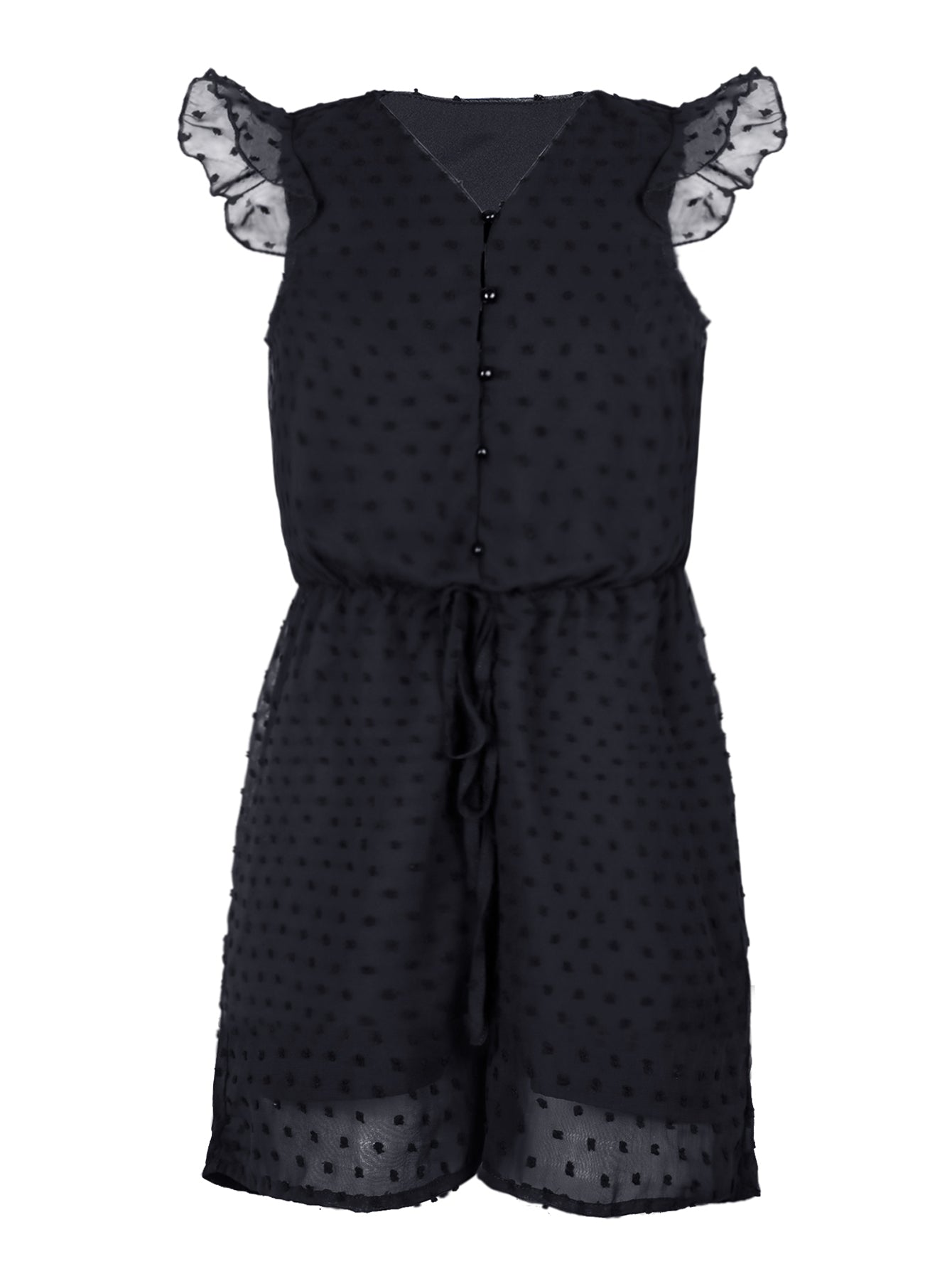 Girls Ruffle Sleeveless Romper Button Down Jumpsuit