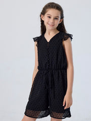 Girls Ruffle Sleeveless Romper Button Down Jumpsuit