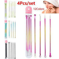 4pcs Stainless Steel Blackhead Comedone Extractor Tool Set for Nose and Face