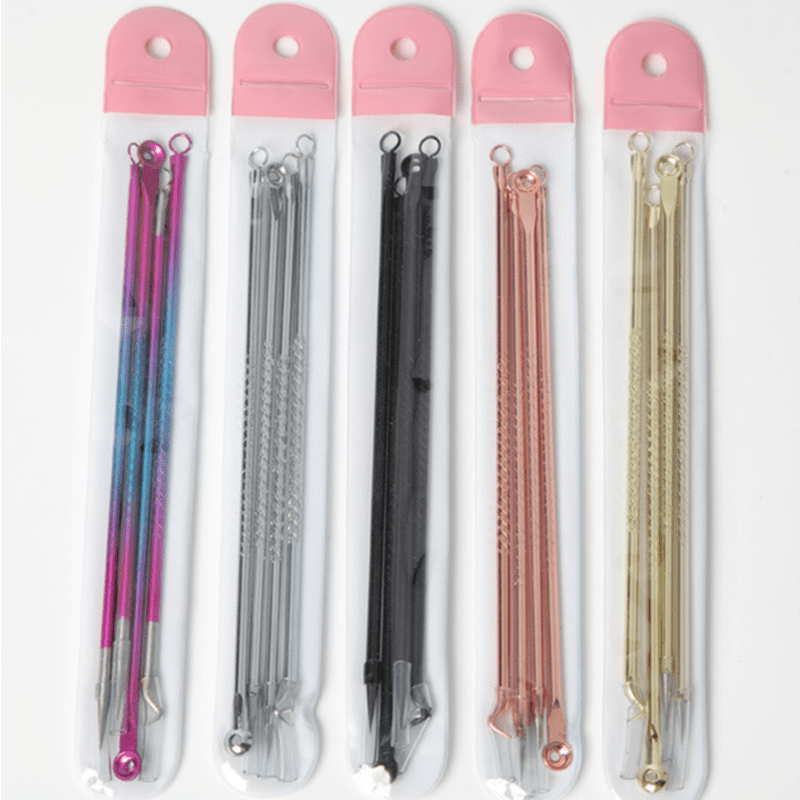 4pcs Stainless Steel Blackhead Comedone Extractor Tool Set for Nose and Face