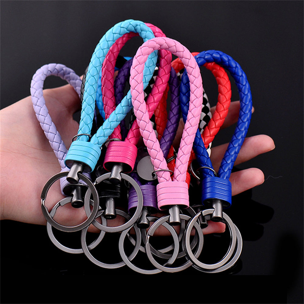 PU Leather Braided Wristlet Car Keychain Strap for Men Women DIY Key Chains