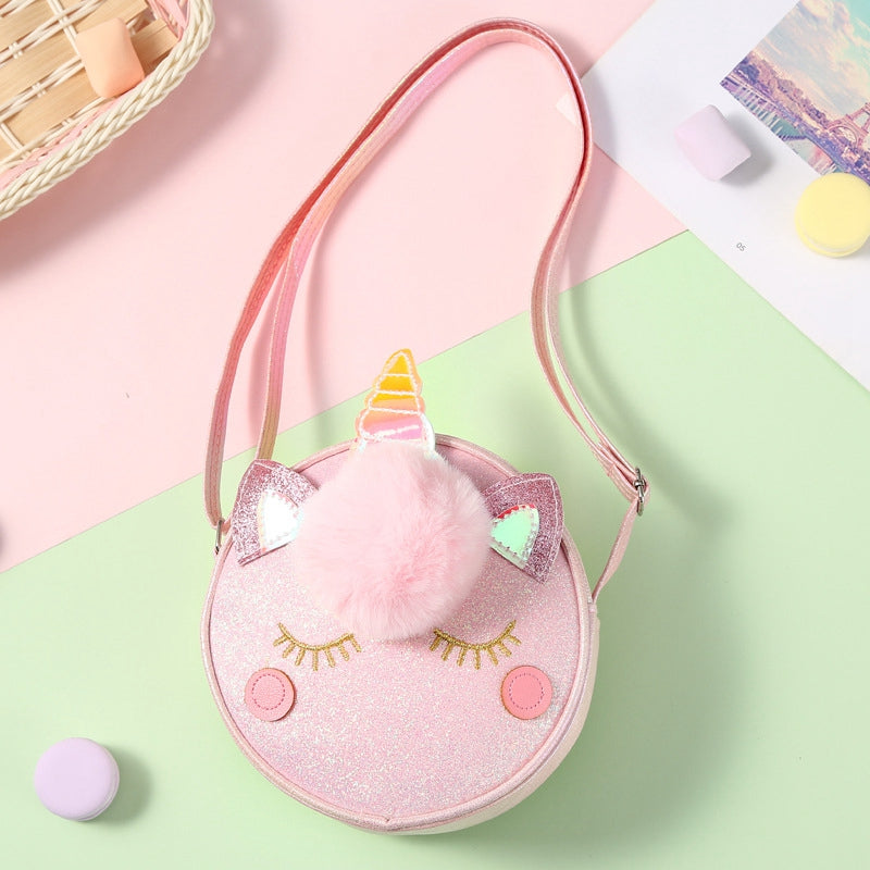 Girls Unicorn Sequin Plush Shoulder Bag Crossbody Zipper Wallet Coin Purse