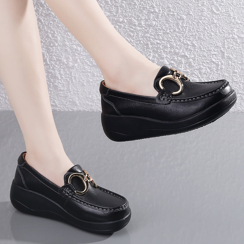Metal Buckle Rocker Loafers Slip On Casual Walking Shoes