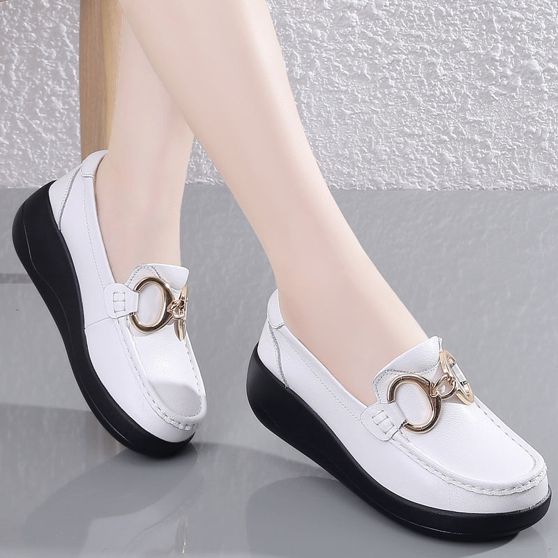 Metal Buckle Rocker Loafers Slip On Casual Walking Shoes