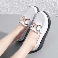 Metal Buckle Rocker Loafers Slip On Casual Walking Shoes