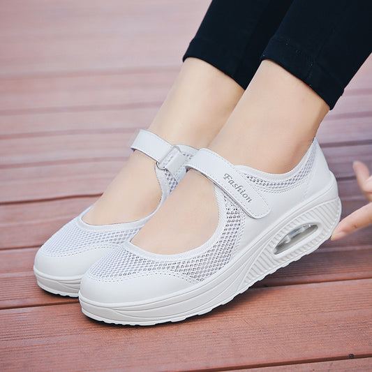 Mesh Backless Walking Shoes Air Cushion Hook & Loop Flat Shoes Women's