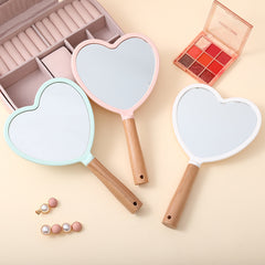 Heart Shape Handheld Mirror with Wooden Handle