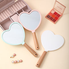 Heart Shape Handheld Mirror with Wooden Handle