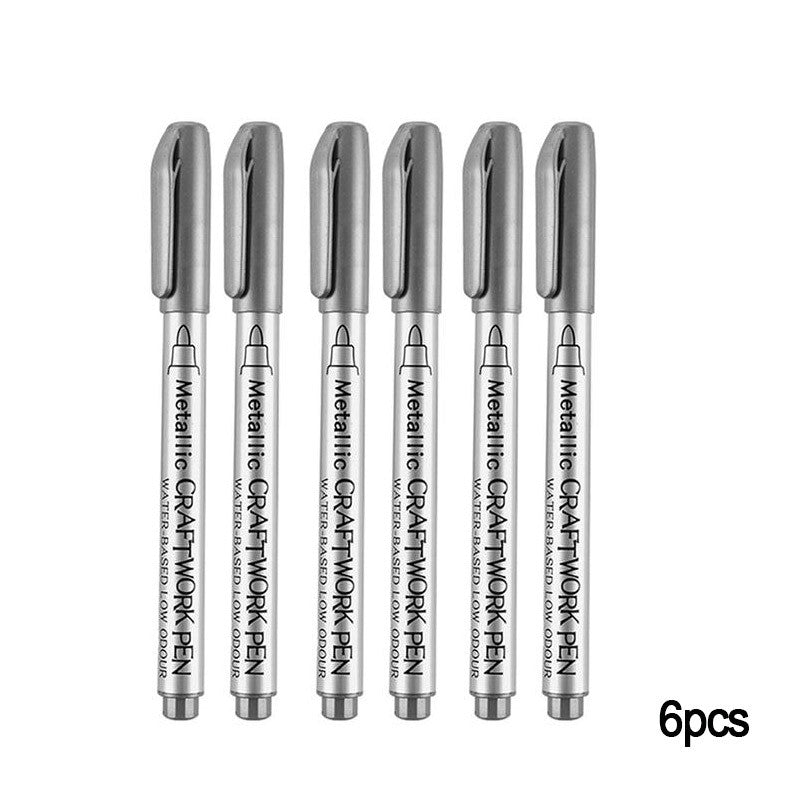 6pcs Silvery Paint Markers Ceramic Glass Cloth DIY Crafts