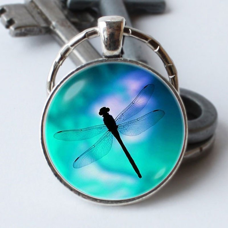 Green Dragonfly Time Gemstone Keychain Animal Dragonfly Keychain Necklace
